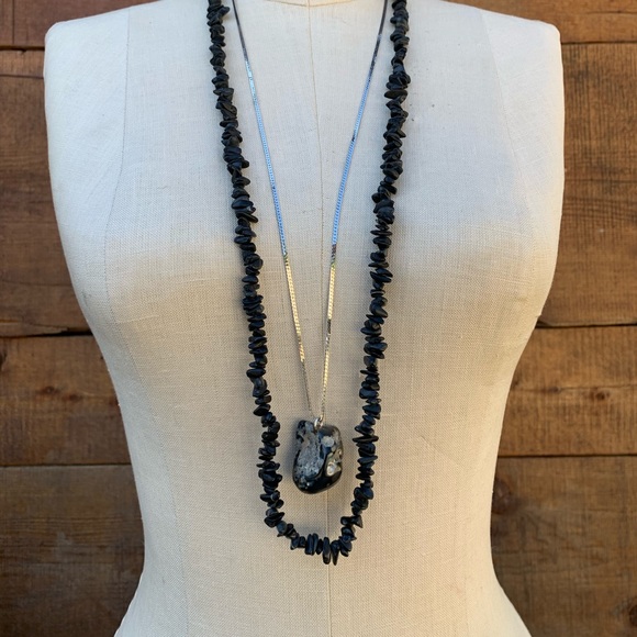 Pair Black Charcoal Gray Natural Stone Necklaces - Picture 2 of 9